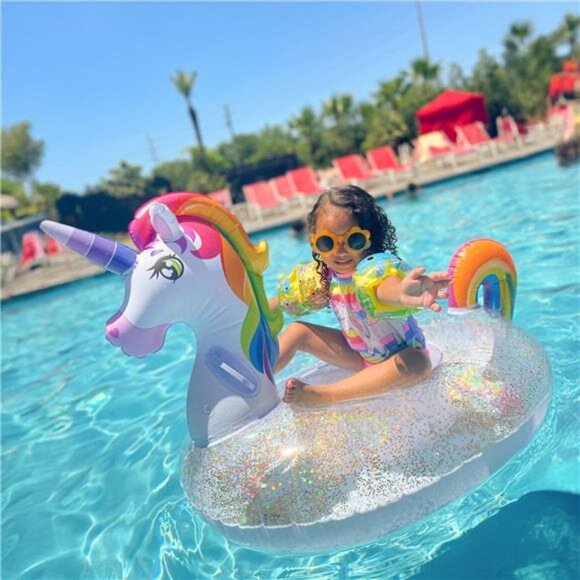 Inflatable Unicorn Pool Float Raft with Glitters, Fun Beach Floaties, - Picture 1 of 5